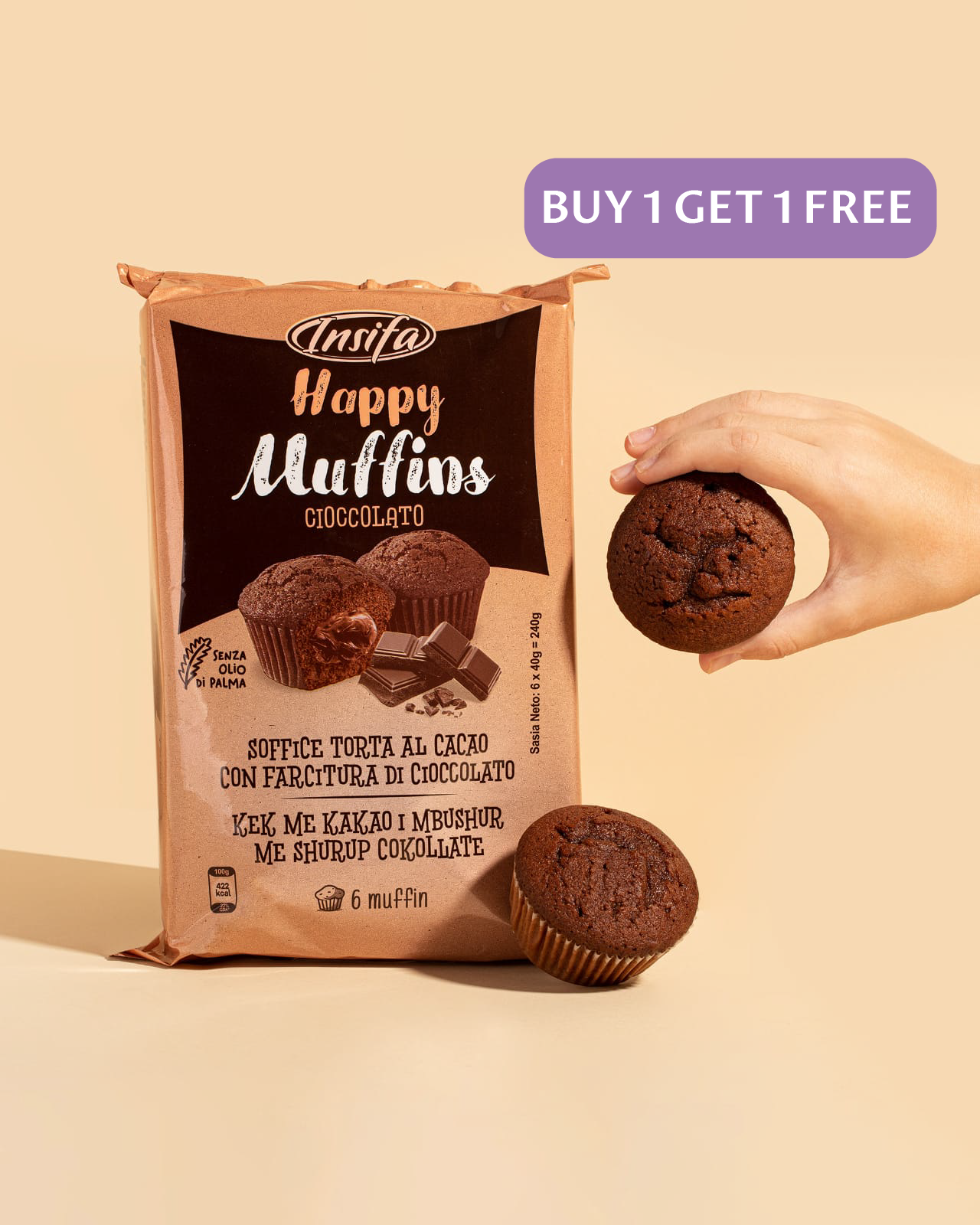 Happy Muffin CaCao & Chocolate Snack Bars - 6 Individually Wrapped Muffins